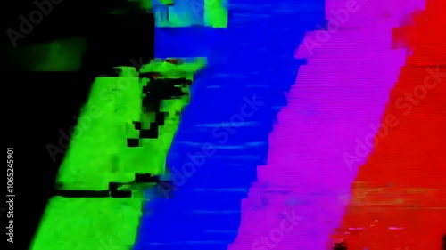 Digital or analog glitch visual effect, VHS old tape VFX, static noise, l glitches and artefacts, damaged footage, flickering abstract background overlay