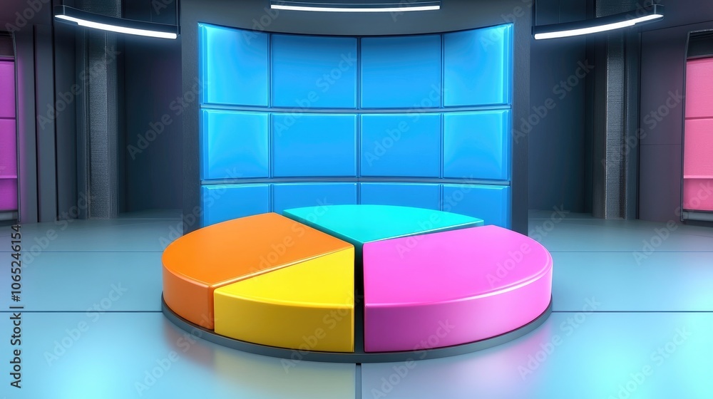 Fototapeta premium Colorful Pie Chart on Stage Background