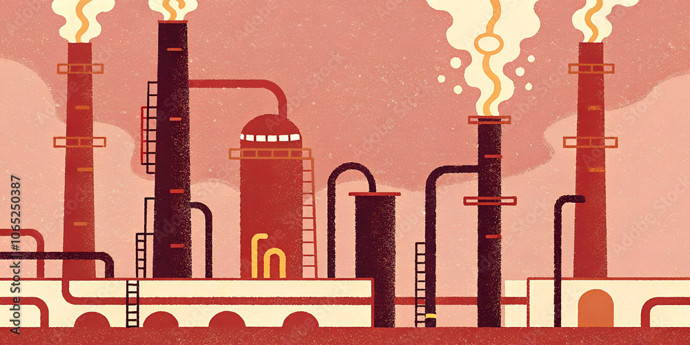 Obraz premium Retro Industrial Factory with Smoking Chimneys in Vintage Style