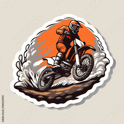 Dirt Bike sticker in action motocross mx rider with orange circle background