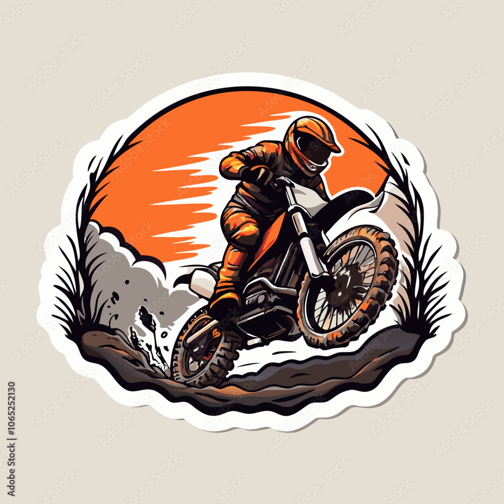 Fototapeta premium Dirt Bike sticker in action motocross mx rider with orange circle background