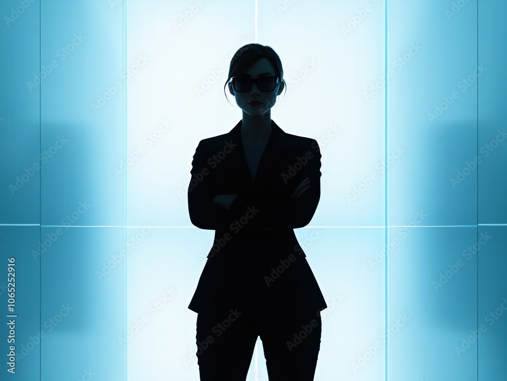 Fototapeta premium Confident Businesswoman Stands Strong Against Modern Backdrop