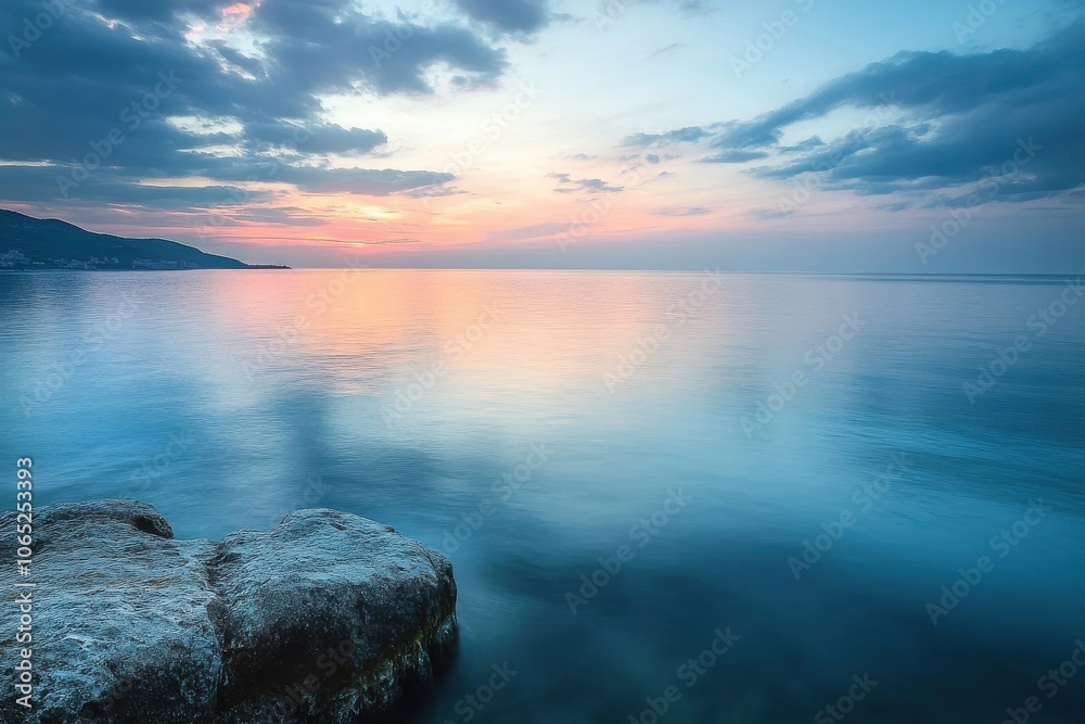 Naklejka premium Beautiful expansive ocean view featuring tranquil waters and a distant skyline