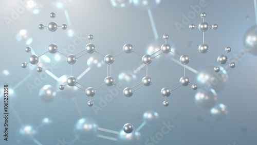 methylene blue molecular structure, 3d model molecule, methylthioninium chloride, structural chemical formula view from a microscope photo