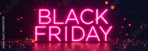 Glowing neon black friday sale sign with sparkling lights and festive atmosphere