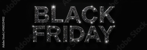 Sparkling black friday text with glittering diamond effect on dark background
