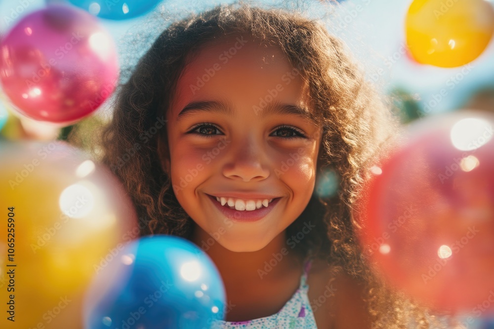 Fototapeta premium Vibrant Birthday Party: Child Laughing Among Playful Colors