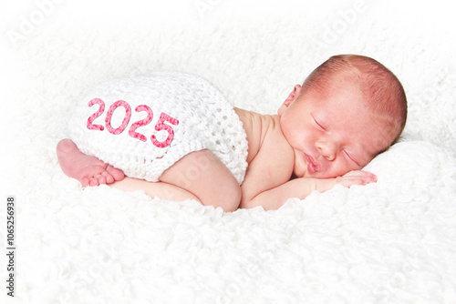 2025 baby. Happy New Year newborn infant. 