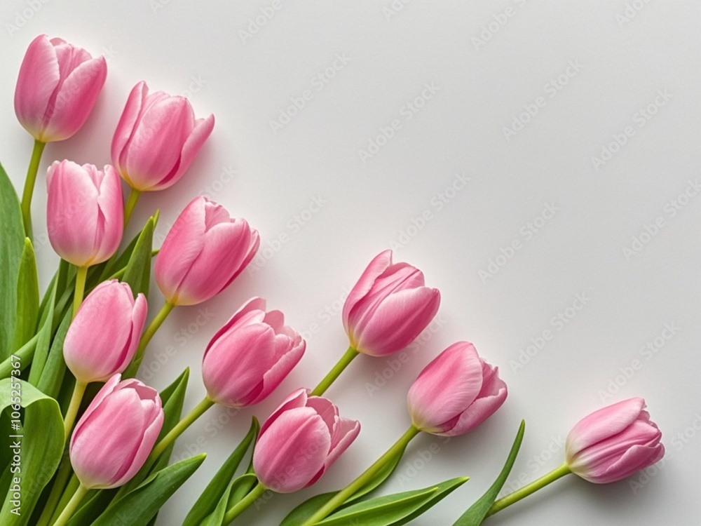 Fresh pink tulip flowers bouquet isolated on white background with copy space