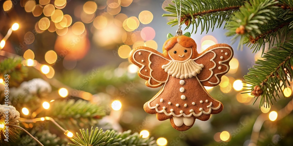 Obraz premium Cheerful Gingerbread Angel Ornament for Holiday Decor, Festive Christmas Decorations, Cozy Winter Vibes, Handmade Ornaments, Unique Holiday Gifts, Gingerbread Crafts, Seasonal Cheer