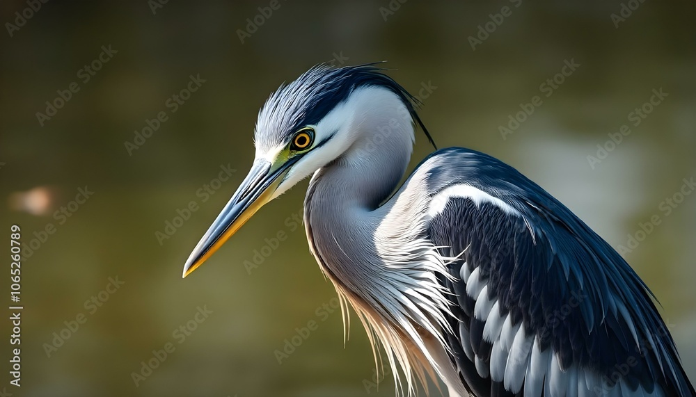 Obraz premium Detailed portrait of a male black-crowned night heron with contrasting feathers by still water