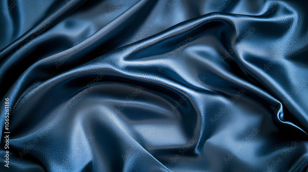 Fototapeta premium Luxury Abstract Background, Dark Blue Satin Fabric Texture with Elegant Wavy Drapes and Soft Folds
