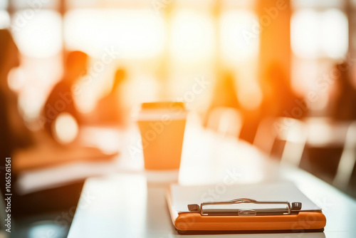 Wallpaper Mural A warm and inviting workspace showcasing a clipboard and coffee cup, perfect for productive moments and creative inspiration. Torontodigital.ca