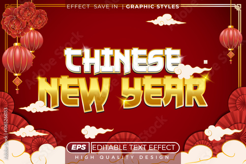 Editable 3d text effect happy chinese new year