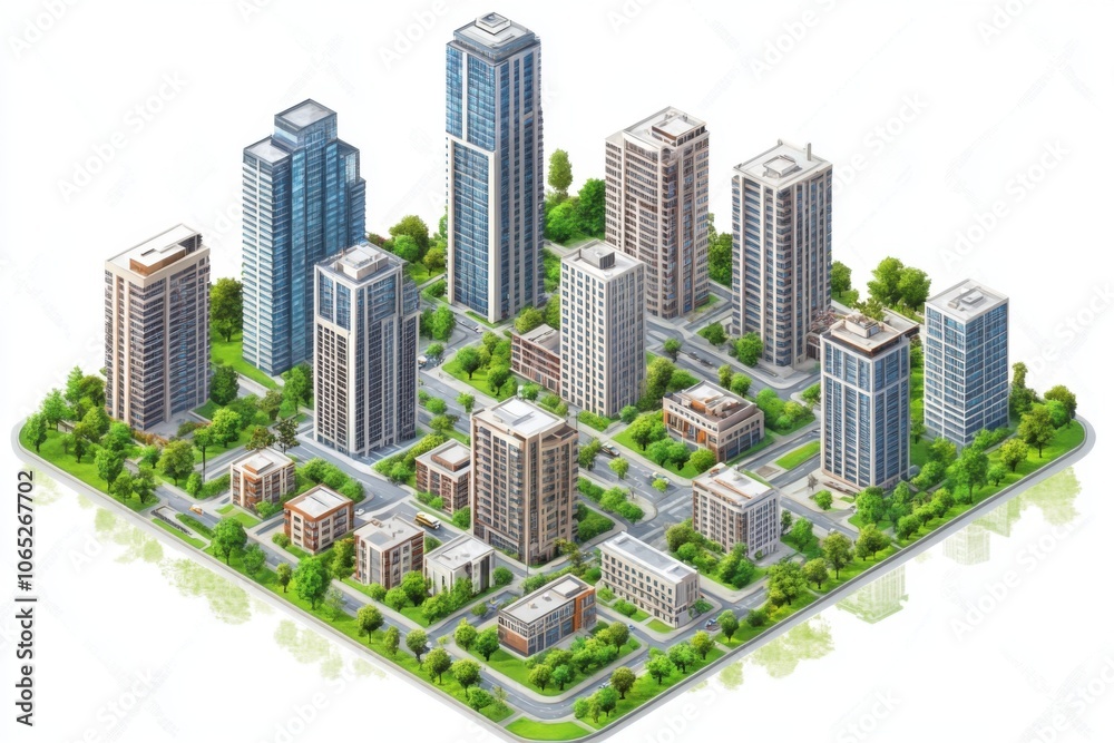 Fototapeta premium Futuristic City Layout Compact Isometric Design