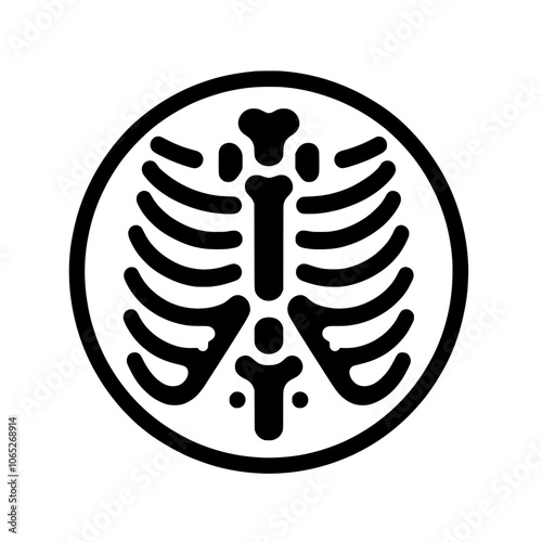 Ribcage vector illustration isolated with rounded circular frame and minimalistic design for anatomy or medical themes
