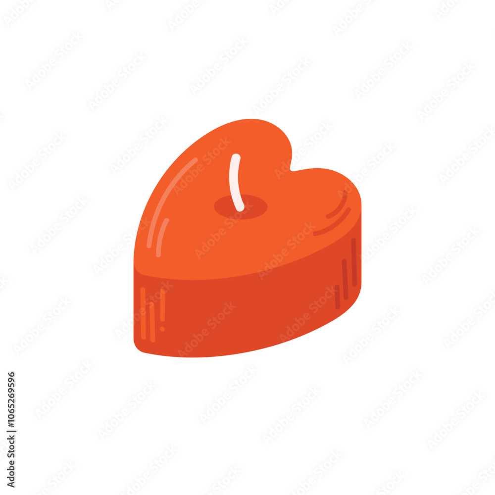 Fototapeta premium Red heart shaped candle. Decorative wax candle for relax and spa. Hand drawn Vector set