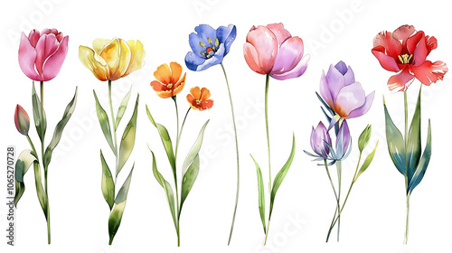 Wallpaper Mural Colorful flowers and leaves set, floral watercolor illustration for greeting card, invitation, valentines and other printing design. Isolated on white background Torontodigital.ca