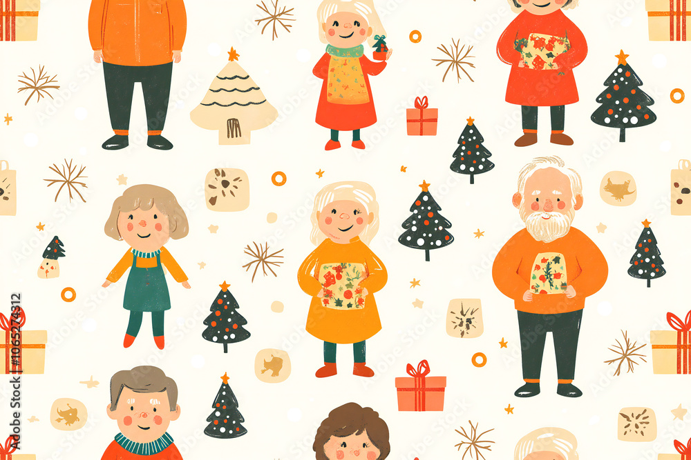 Fototapeta premium Marry Christmas Seamless pattern with Parents