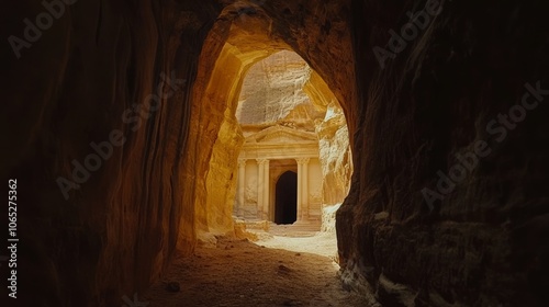 Entrance to Ancient Rock-Cut Tombs in Petra, Jordan