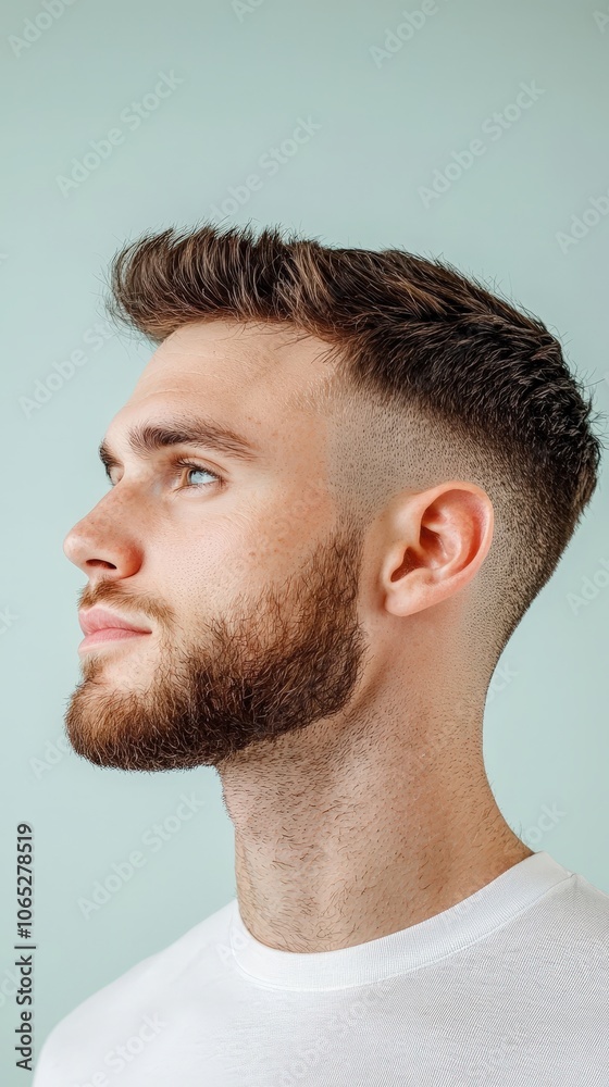 Obraz premium A man with a shaved head and a beard