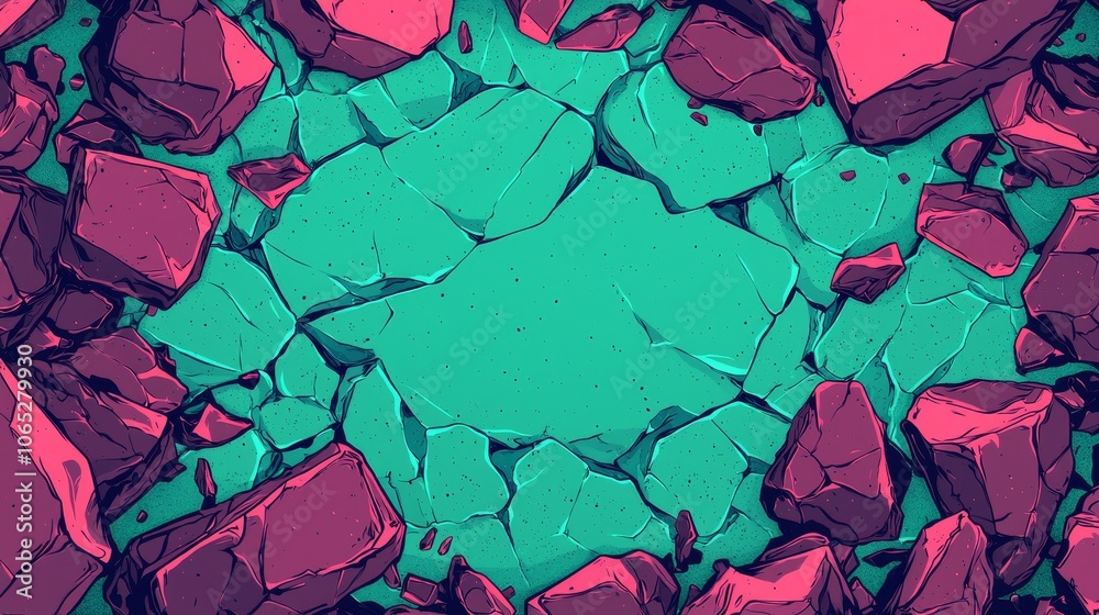 Explore the vibrant contrast of cracked rocks and turquoise background in dynamic visual art Explore the vibrant contrast of cracked rocks and turquoise background in dynamic visual art