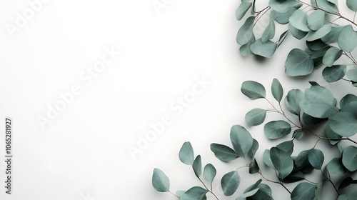 Elegant eucalyptus leaves on a soft white background.