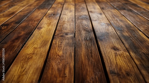 Rustic wooden floorboards with a warm brown color and a slight perspective.