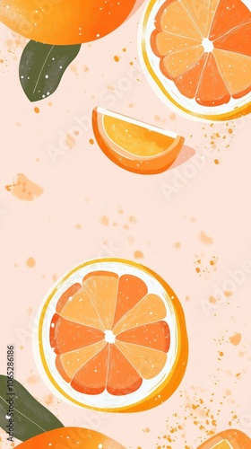 Vibrant Orange Citrus Pattern on Soft Pink Background
