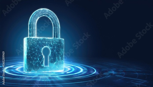 Wallpaper Mural  Creative digital polygonal closed padlock hologram on blue background with mock up place. Safety, protection and security concept  Torontodigital.ca
