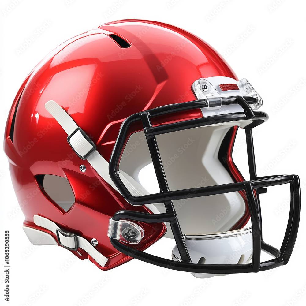 Fototapeta premium Red Football Helmet with White Stripes