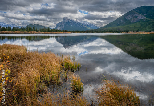 Vermilion Lakes with Mount Rundle in the background at Banff National Park, Alberta, Canada photo