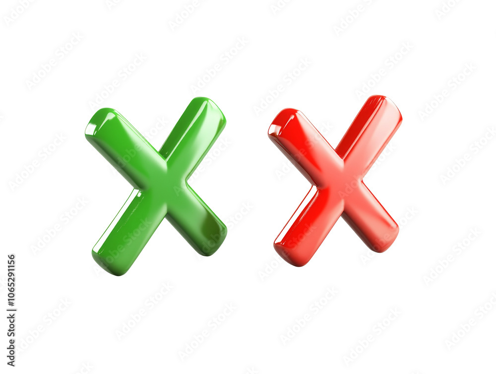 Obraz premium Colorful green and red check marks displayed on a plain background, transparent
