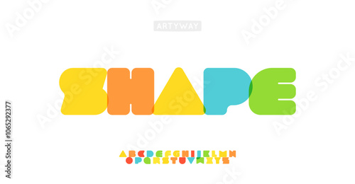 Colorful block alphabet, rounded cube letters, cheerful shapes font for child brand logo, educational zone headline, creative education identity. Vector typeset.