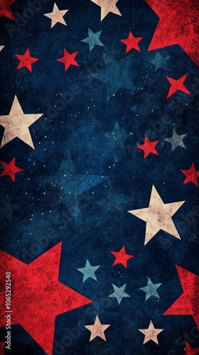 Vintage Americana Background with Red and Blue Stars