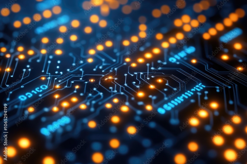 Obraz premium Futuristic printed circuit board pulsating with data flow