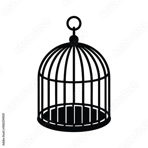 Vintage Bird Cage Silhouette Vector - Elegant Black and White Illustration for Ornamental Decor, Nature Art & Classic Design