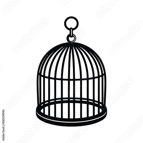 Vintage Bird Cage Silhouette Vector - Elegant Black and White Illustration for Ornamental Decor, Nature Art & Classic Design