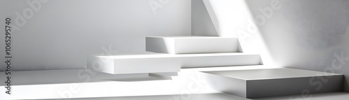 Wallpaper Mural White Geometric Platforms with Light and Shadows Torontodigital.ca