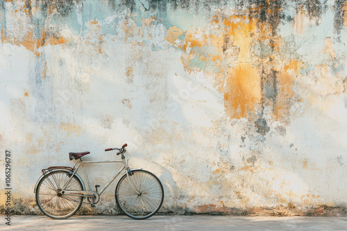 Vintage Bicycle Against Weathered Wall photo