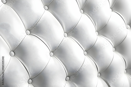 A close-up of a tufted, padded surface in a shiny silver material. photo