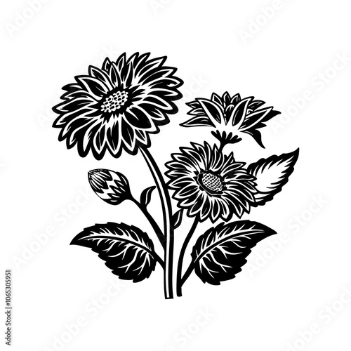 Hand draw set of sunflowers flat minimalist black and white coloring page illustration of flower