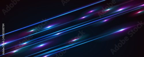 Blue violet neon laser lines abstract geometric glowing tech background. Futuristic vector banner design