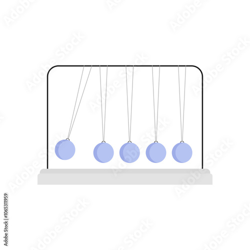 Newton cradle with balancing pendulum of hanging silver metal balls vector illustration