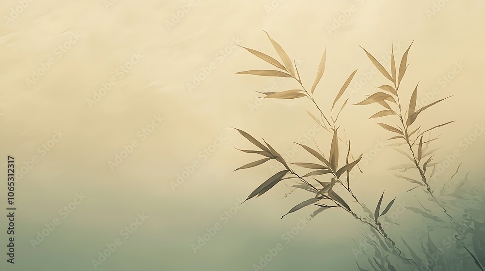 Obraz premium Silhouetted Bamboo Leaves Against a Soft, Beige Background.
