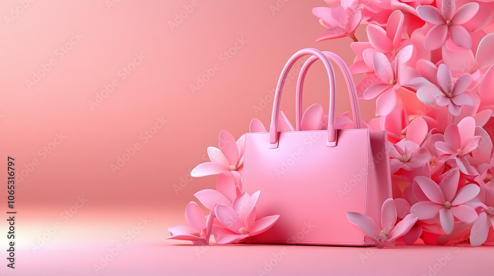 Obraz premium Elegant Pink Handbag Surrounded by Pink Flowers