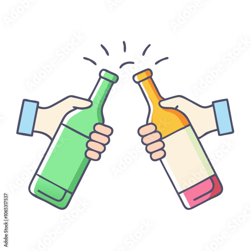 hand holding a clinking bottles, hand holding a clinking bottles vector illustration.