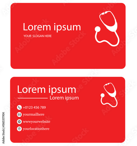 Red color doctor visiting card with white stethoscope 8.eps