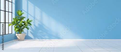 White studio with leaves shadow and sun light background. 3D gray room with sunlight and leaves as overlay. Concrete floor stand scene mockup. Beauty and cosmetic display on texture surface.