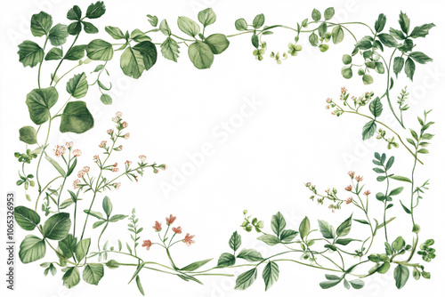 Wallpaper Mural A delicate botanical frame with green leaves and small flowers surrounding a blank white center creating a fresh and airy natural border
 Torontodigital.ca
